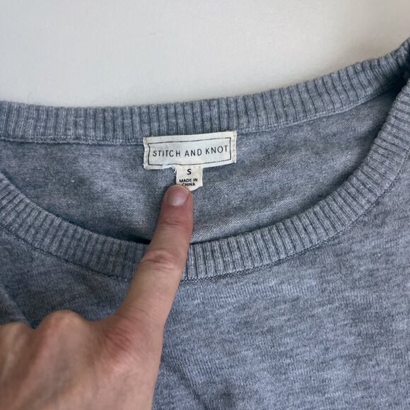 Gray Faux Wrap Sweater Stitch & Knot Size Small - Picture 2 of 5